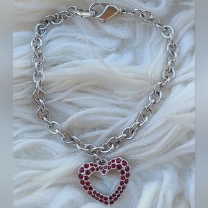 Swarovski Swan Signed Red Crystal Open Heart Charm Bracelet- Excellent Condition